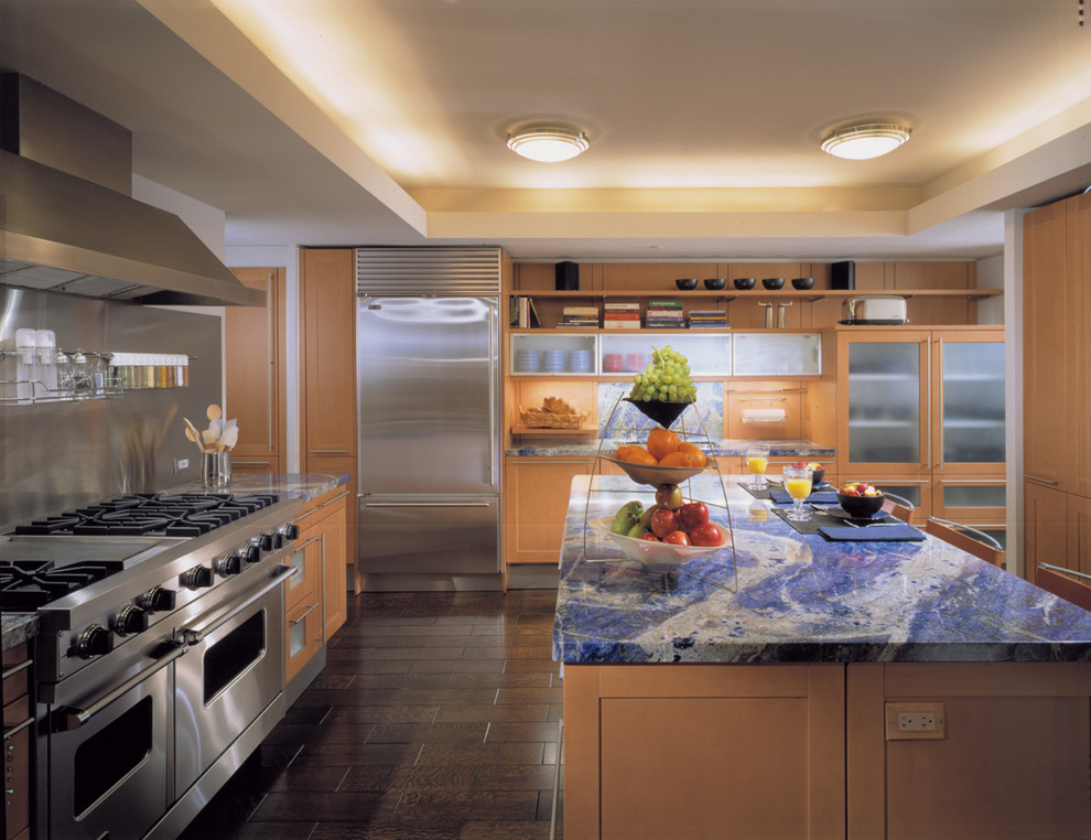 Blue Butterfly Granite Kitchen Contemporary with Blue Marble Ceiling Mounted