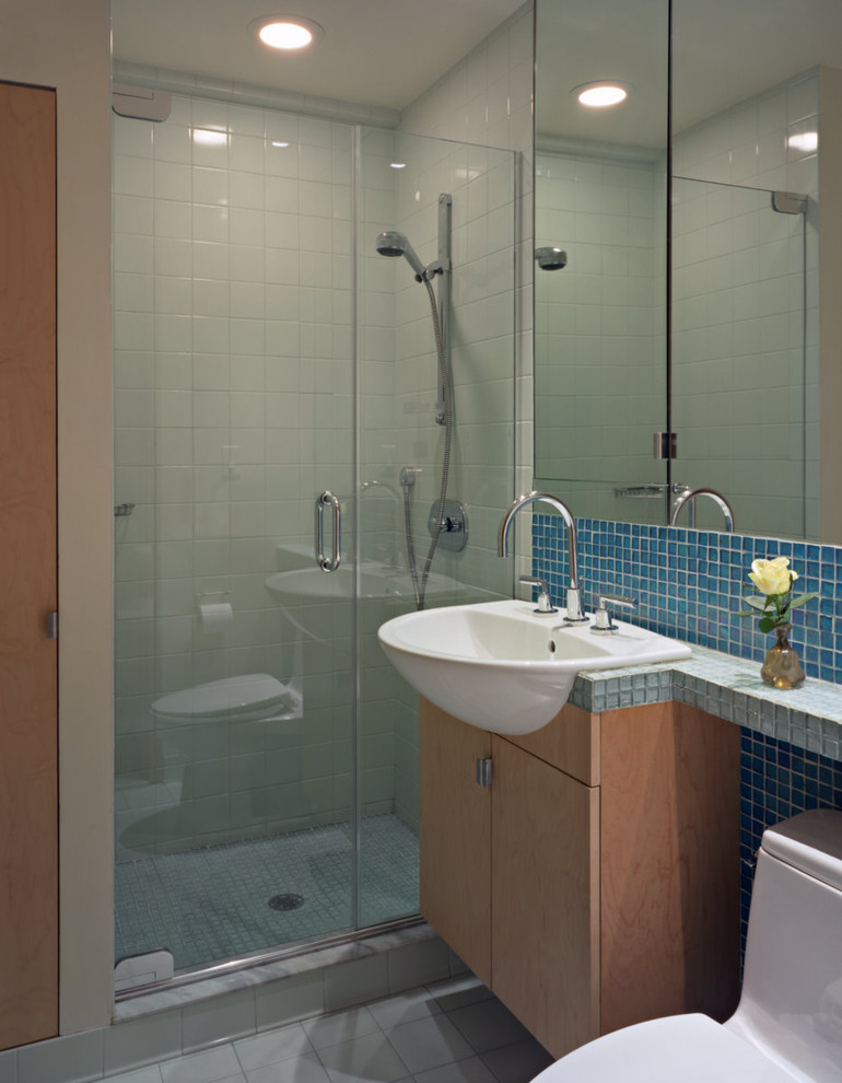 Blue Glass Backsplash Tile Bathroom Contemporary with Blue Glass Backsplash Tile