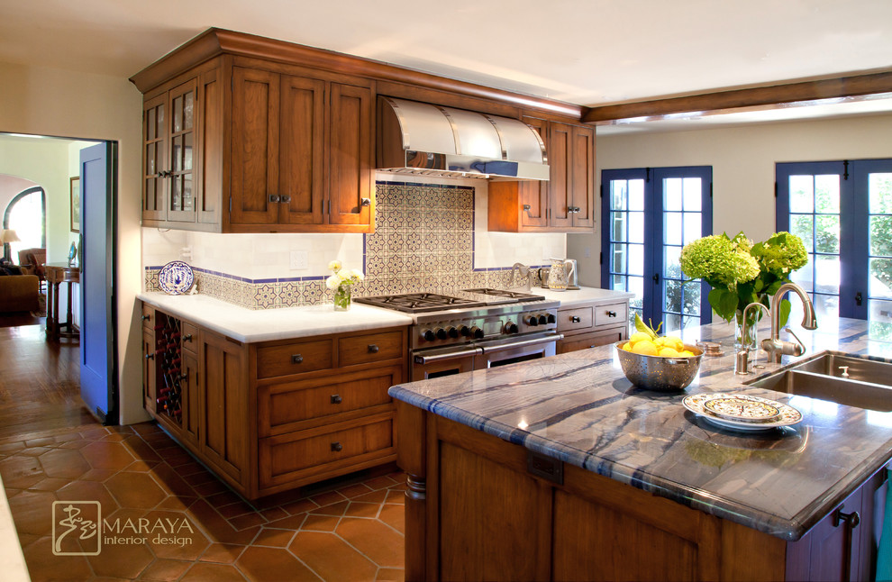 Blue Granite Countertop Kitchen Mediterranean with Blue French Doors Blue
