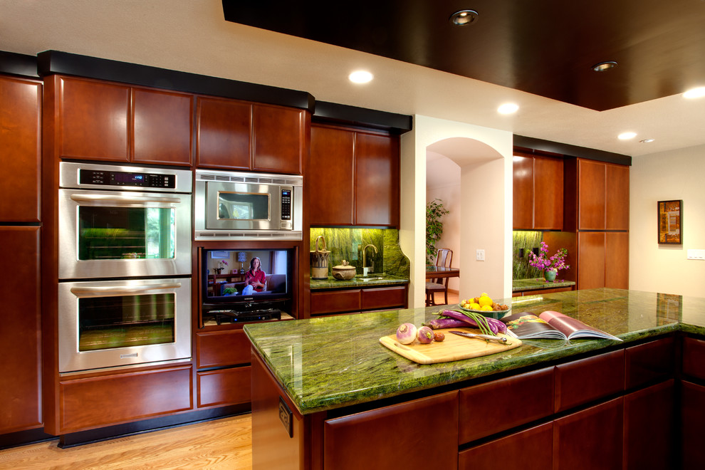 Blue Granite Countertops Kitchen Asian with Arched Doorways Case Case