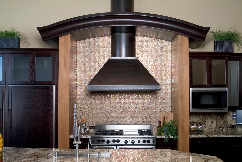 Blue Granite Countertops Kitchen Contemporary with Glass Tile Glass Tiles