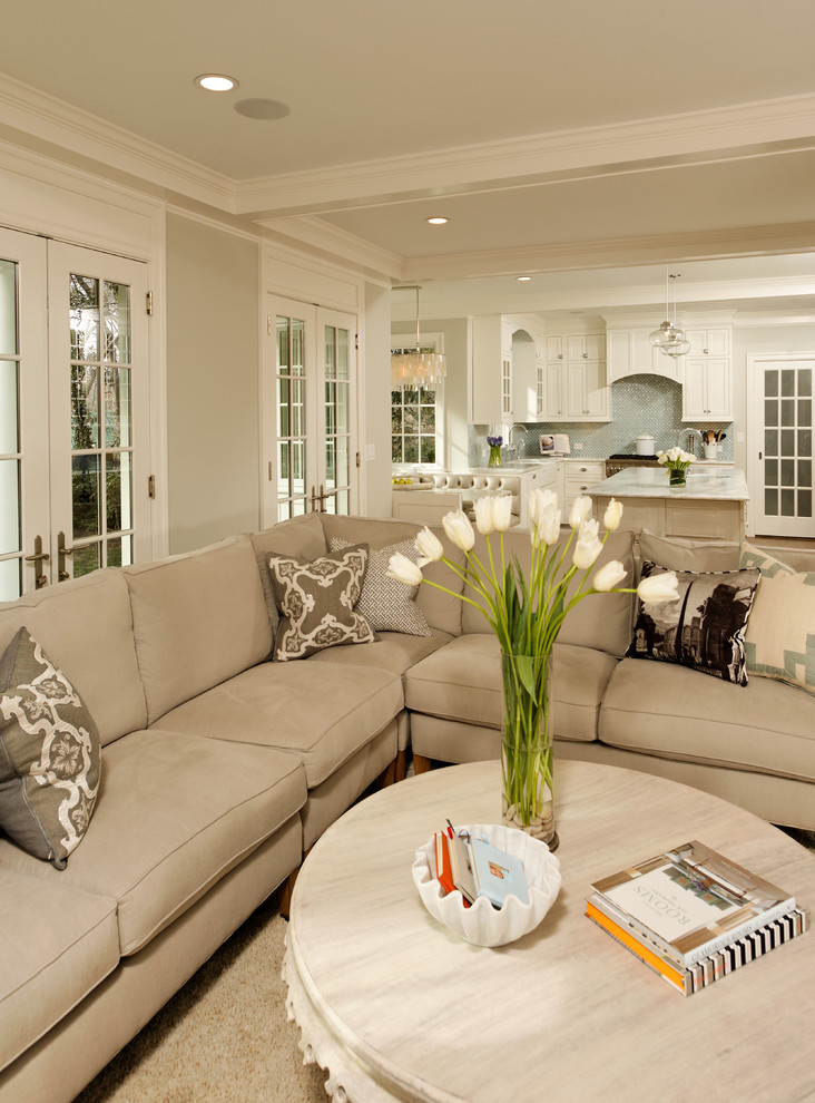Blue Kitchen Backsplash Living Room Traditional with Beige Sectional Beige Shag