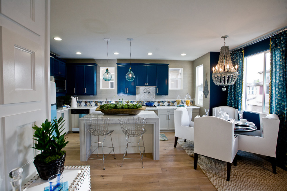 Blue Kitchen Cabinets Kitchen Contemporary with Barstools Blue Cabinets Blue