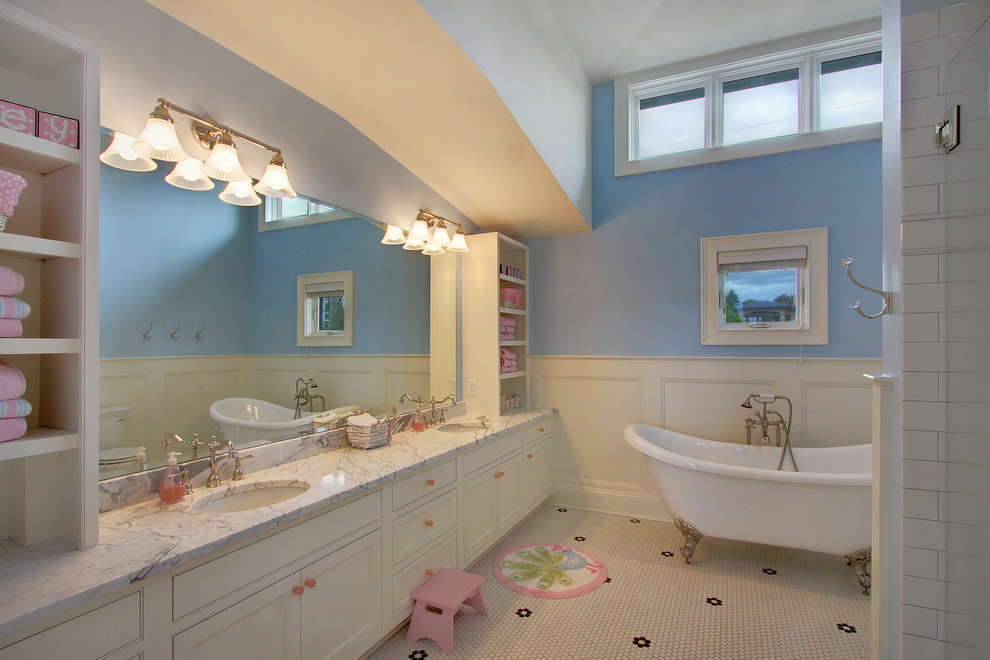 Blue Marble Countertops Bathroom Traditional with Clerestory Windows Custom Woodwork