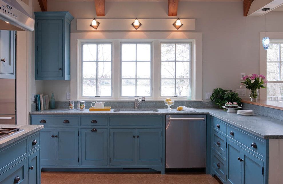 Blue Marble Countertops Kitchen Beach with Alessi Teapot Beach House