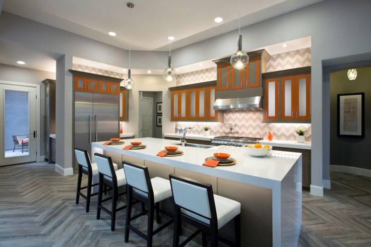 Blue Painted Kitchen Cabinets Kitchen Modern with Artistic Tile Hand Carved