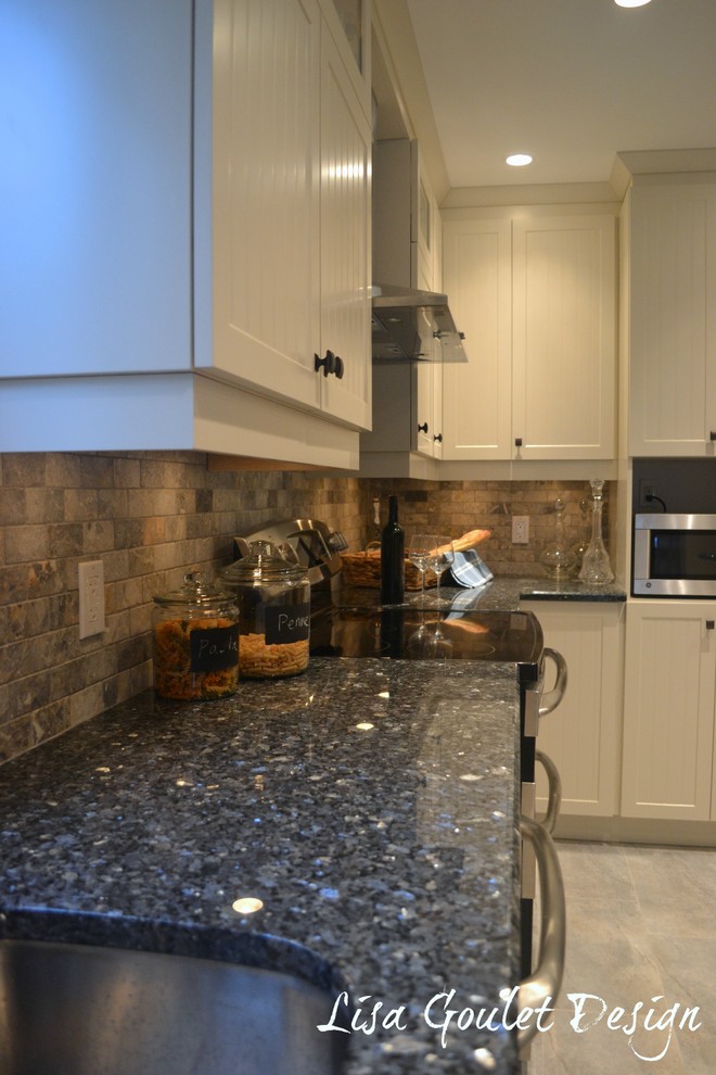 Blue Pearl Granite Countertops Kitchen Contemporary with Bead Board Cabinetry Blue