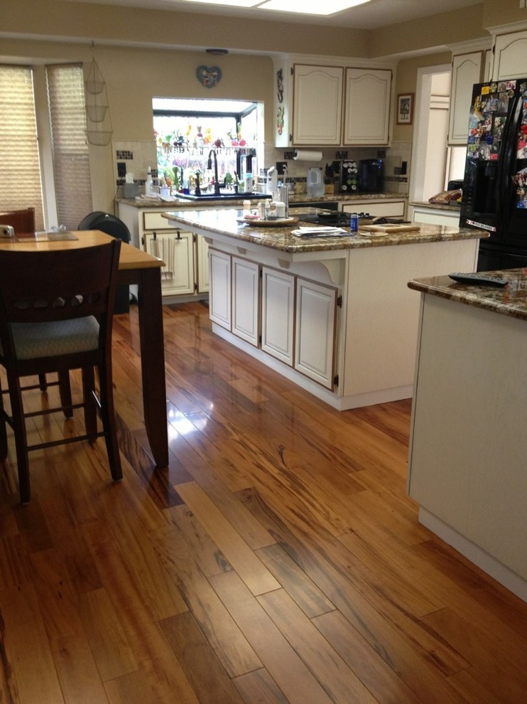 Blue Pearl Granite Countertops Kitchen Traditional with Exotic Hardwood Flooring Tigerwood