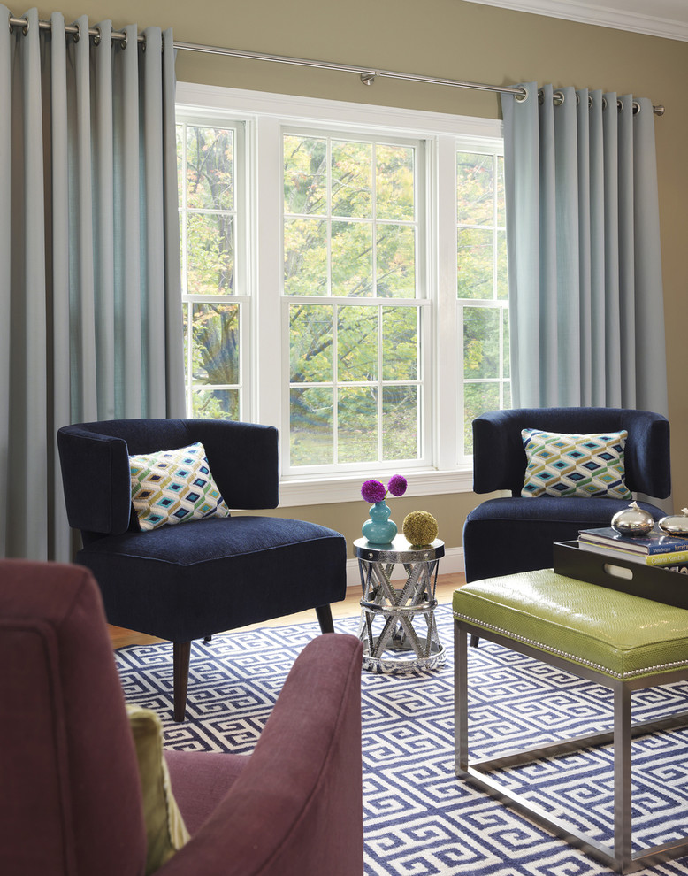 Blue Velvet Chairs Living Room Transitional with Bold Color Bright Color