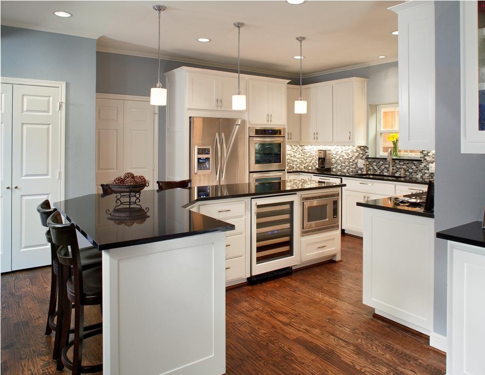 Blue Volga Granite Kitchen Contemporary with Blue Walls Breakfast Bar