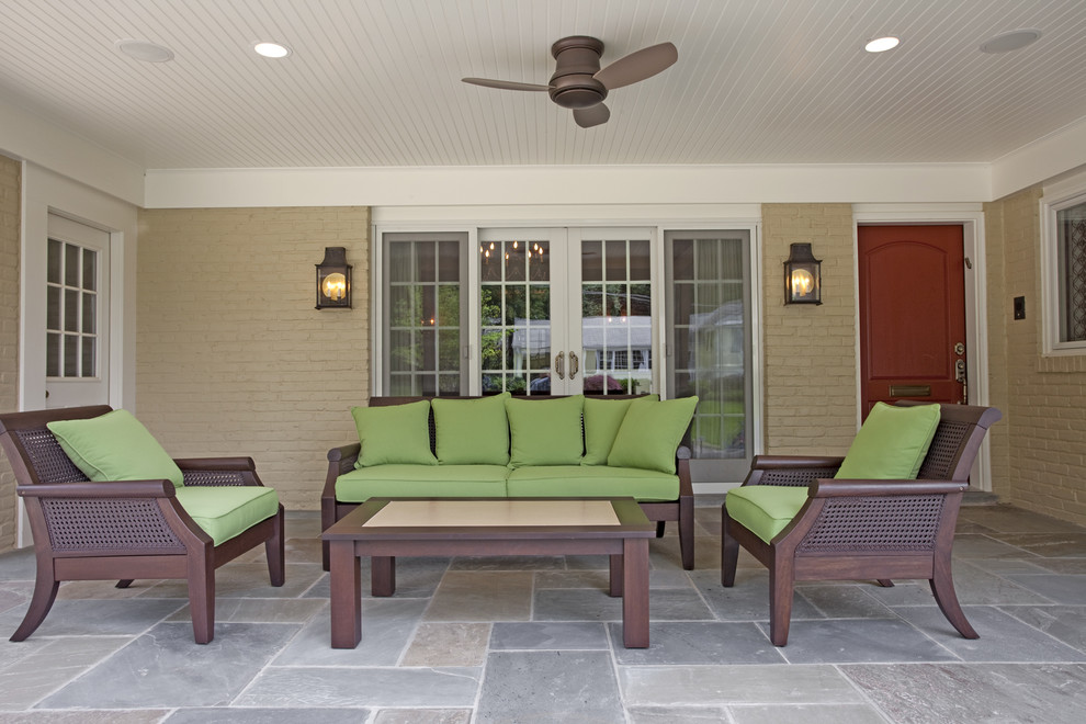 Boston Home Remodeling Patio Contemporary with Brick Wall Ceiling Fan