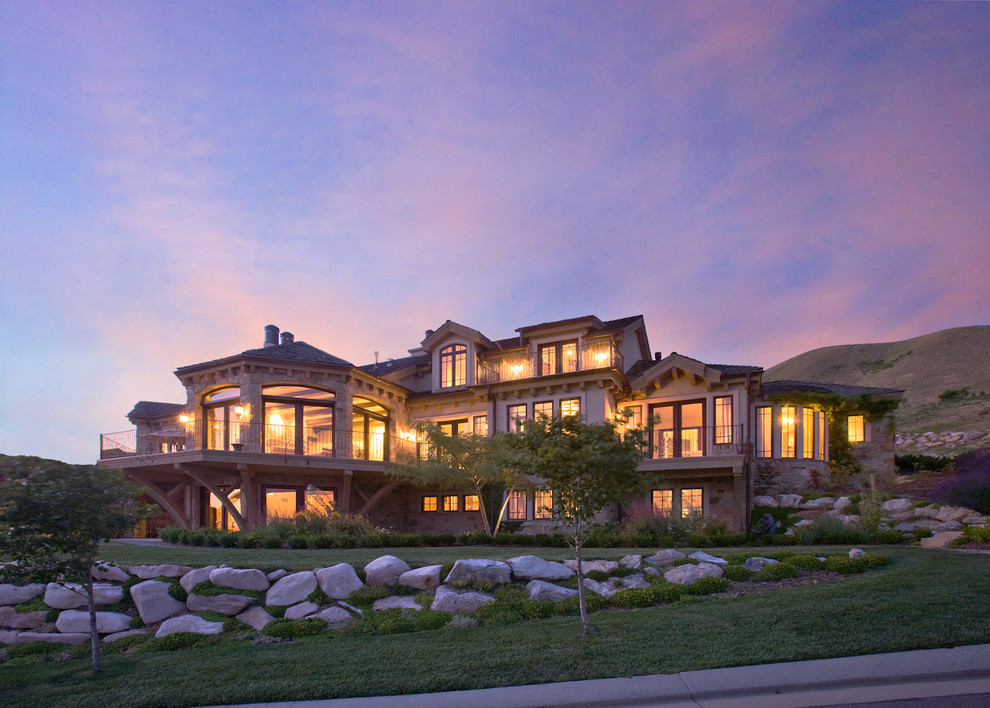 Boulder Retaining Wall Exterior Mediterranean with Boulders Deck Dormer Windows
