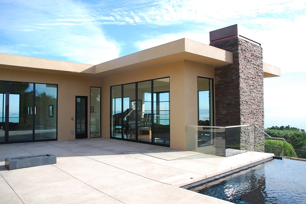 Brass Fireplace Screen Exterior Contemporary with Back Yard Casement Windows