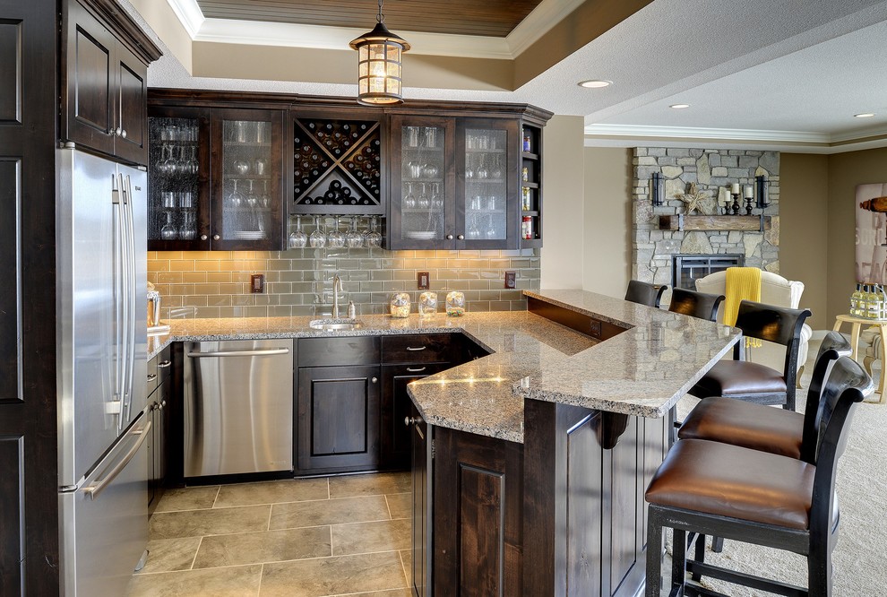 Breakfast Bar Countertop Home Bar Traditional with Built in Wood Cabinets Custom