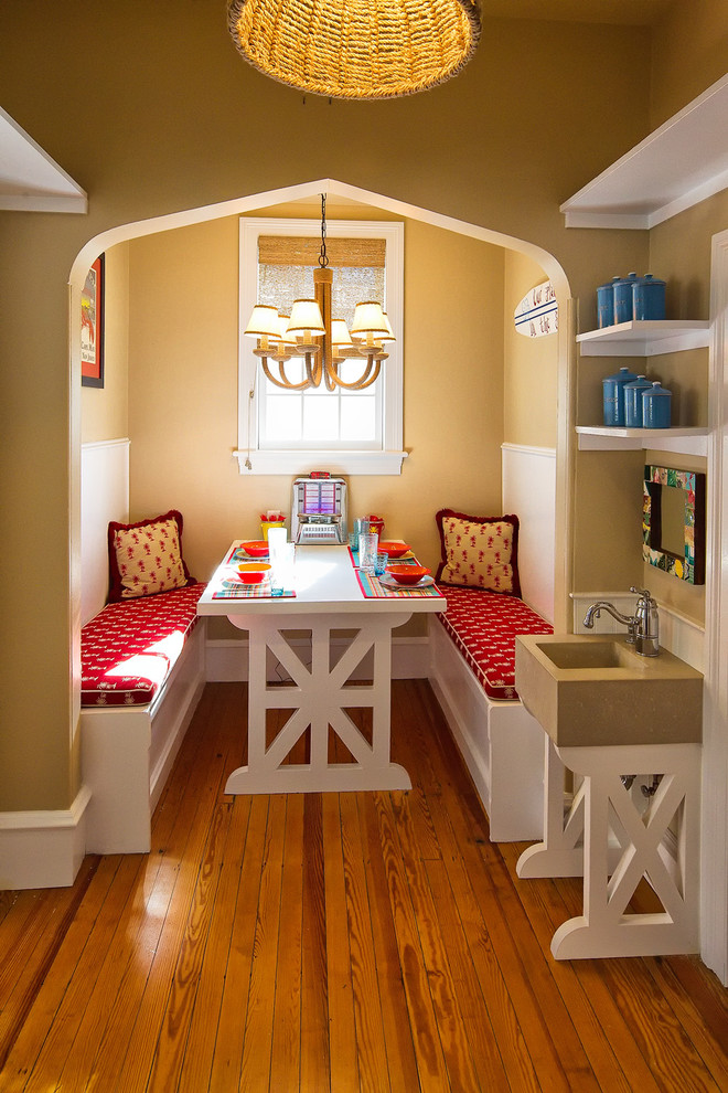 Breakfast Nook Benches Dining Room Mediterranean with Alcove Banquette Baseboards Beach