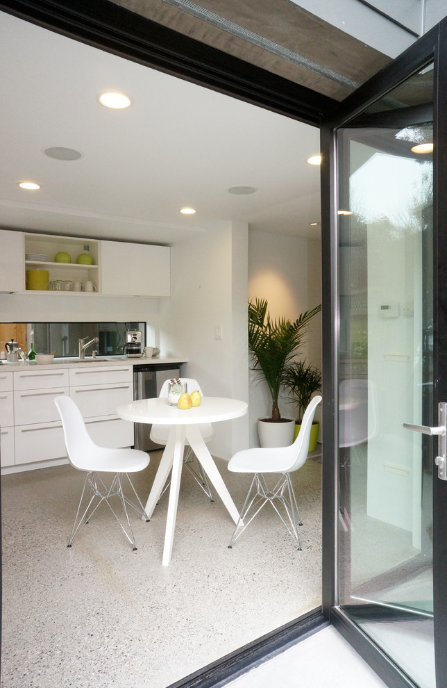 Breakfast Nook Furniture Kitchen Modern with Cabinets Chairs Concrete Floors