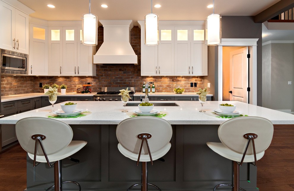 Brick Backsplash Kitchen Kitchen Contemporary with Brick Wall Frame And