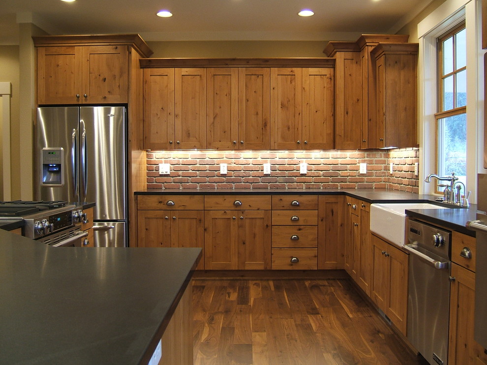 Brick Backsplash Kitchen Kitchen Rustic with Apron Sink Brick Kitchen
