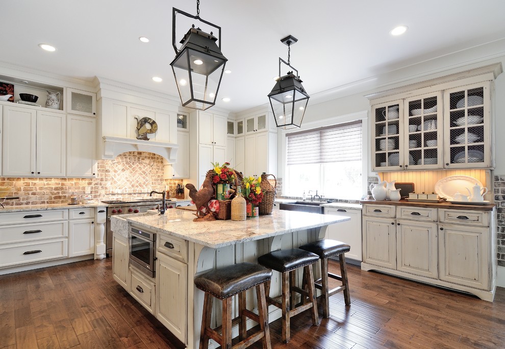 Brick Backsplash Kitchen Kitchen Traditional with Bead Board Brick Countertop