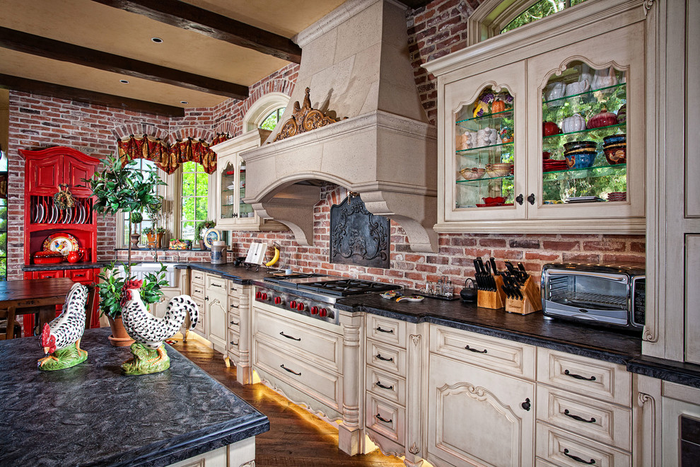 Brick Backsplash Tile Kitchen Mediterranean with Arch Windows Arched Windows