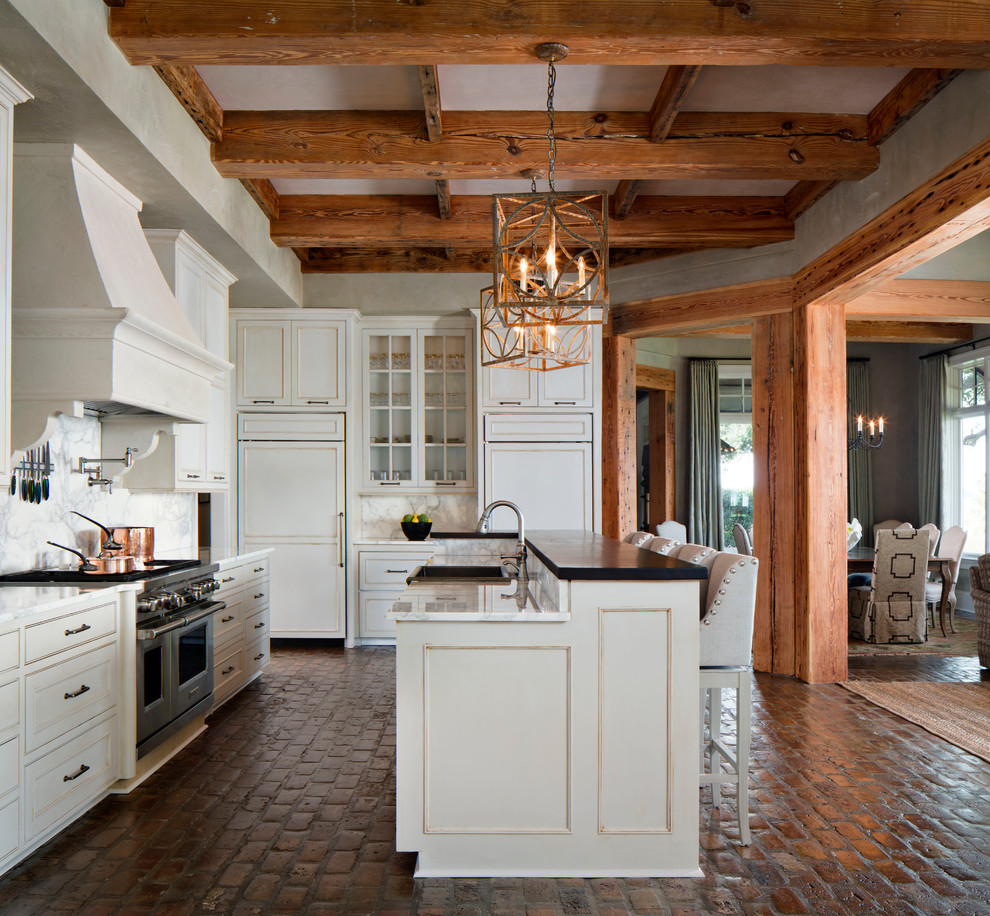 Brick Floor Kitchen Kitchen Traditional with Antique Wood Barstools Baton