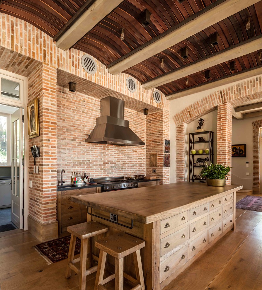 Brick Pattern Tile Kitchen Transitional with Arched Doorways Barrel Vault1