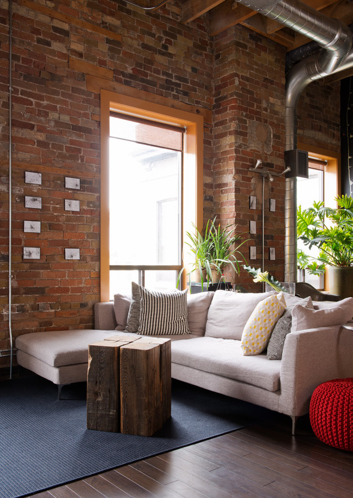 Brick Wall Decor Living Room Industrial with Blue Area Rug Brick