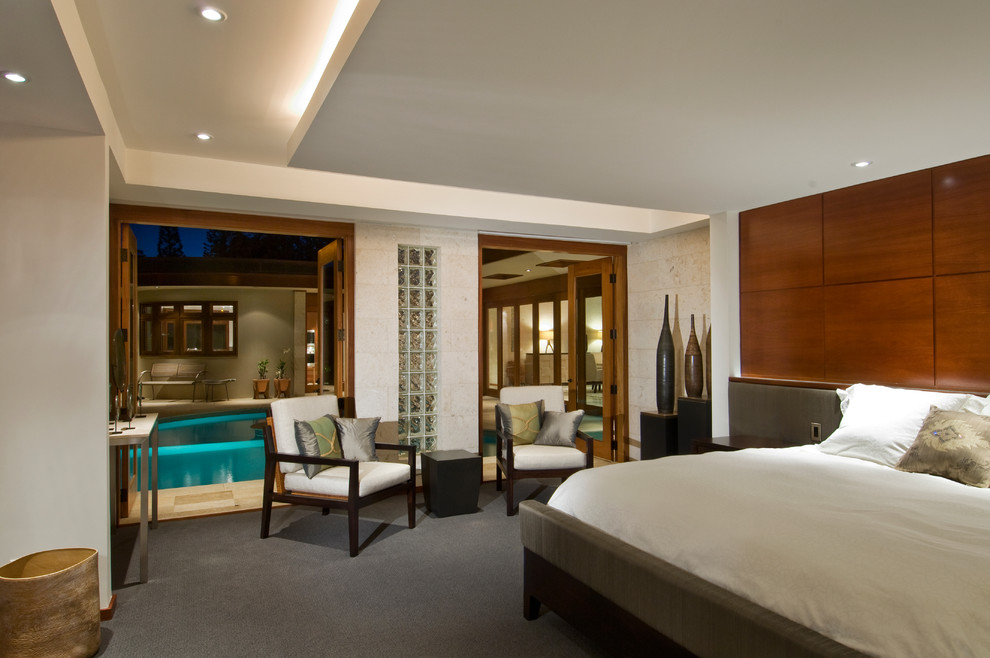Brick Wall Panels Bedroom Contemporary with Built in Headboard Ceiling Light