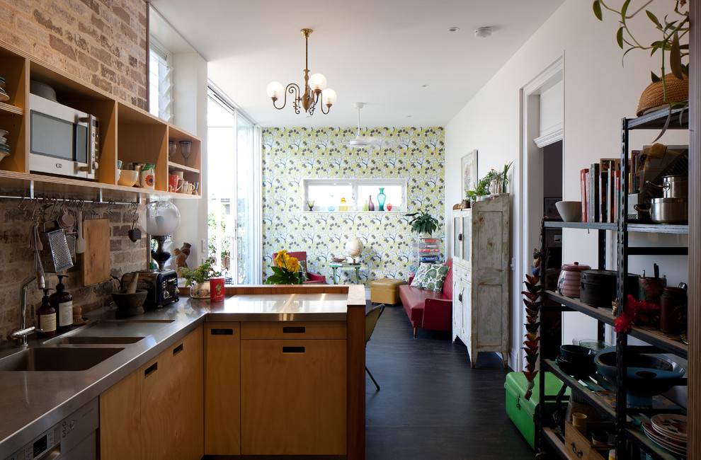 Brick Wall Tile Kitchen Eclectic with Custom Kitchen Design Exposed