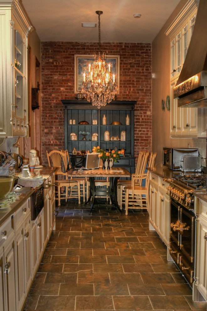 Brick Wall Tile Kitchen Traditional with Brick Wall Chandelier Copper