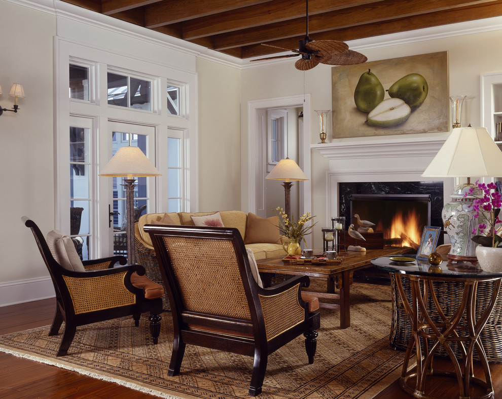 British West Indies Furniture Living Room Tropical with Area Rug Art Beams