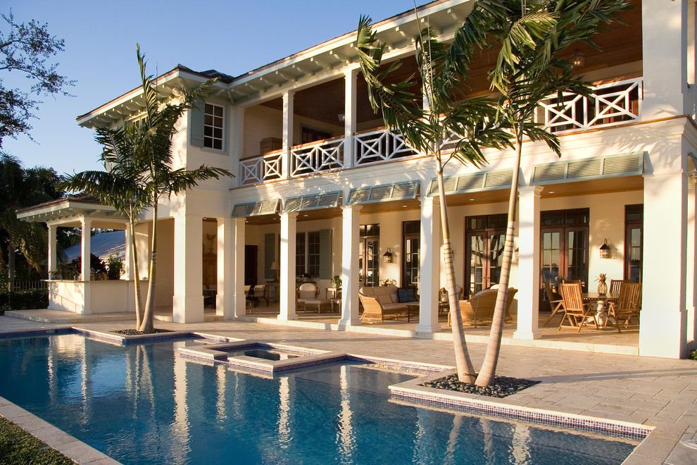 British West Indies Furniture Pool Tropical with Awning Awning Shutter Beige