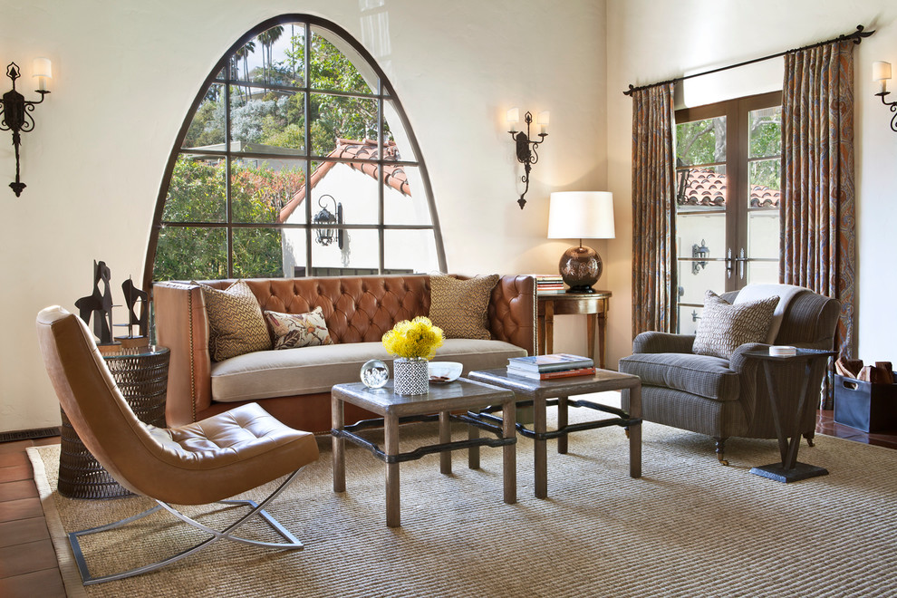 Bronze Side Table Living Room Mediterranean with Clarence House Paisley Drapery