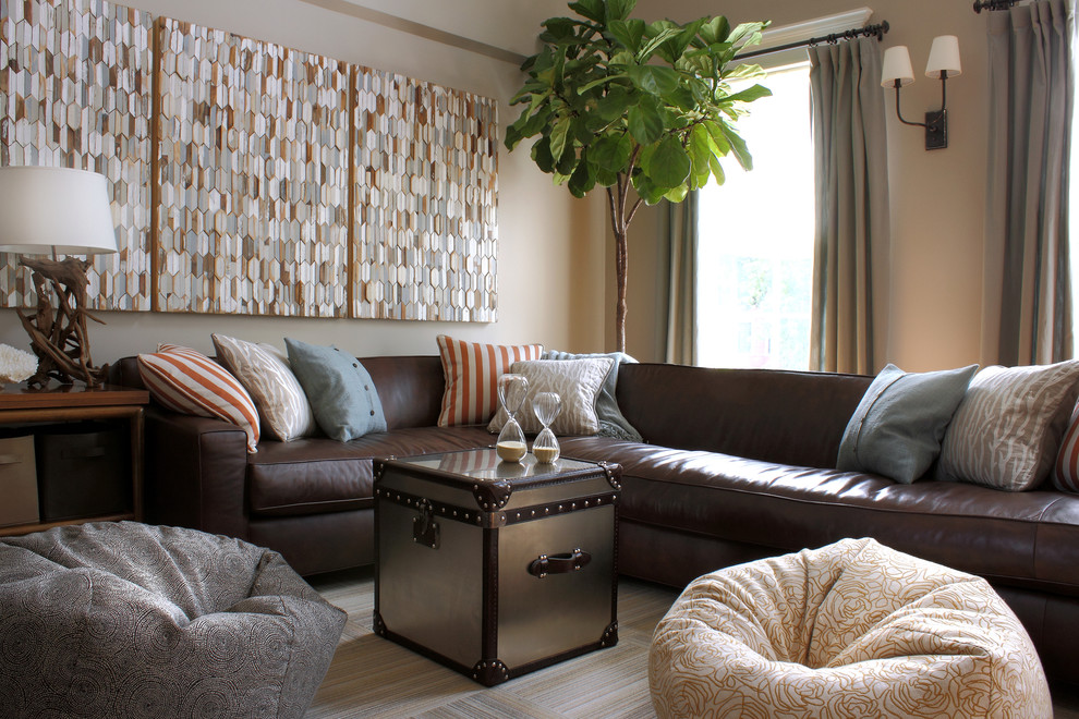 Brown Leather Sofa Family Room Contemporary with a Rudin Beanbag Bronze