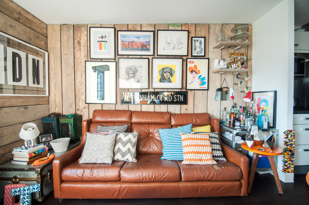 Brown Leather Sofa Living Room Eclectic with Black Frames Bric a Brac Brown