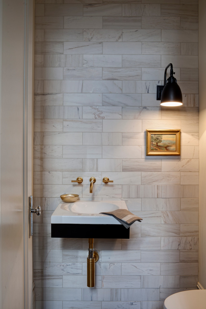 Brushed Brass Bathroom Faucets Powder Room Transitional with Powder Room Small Painting