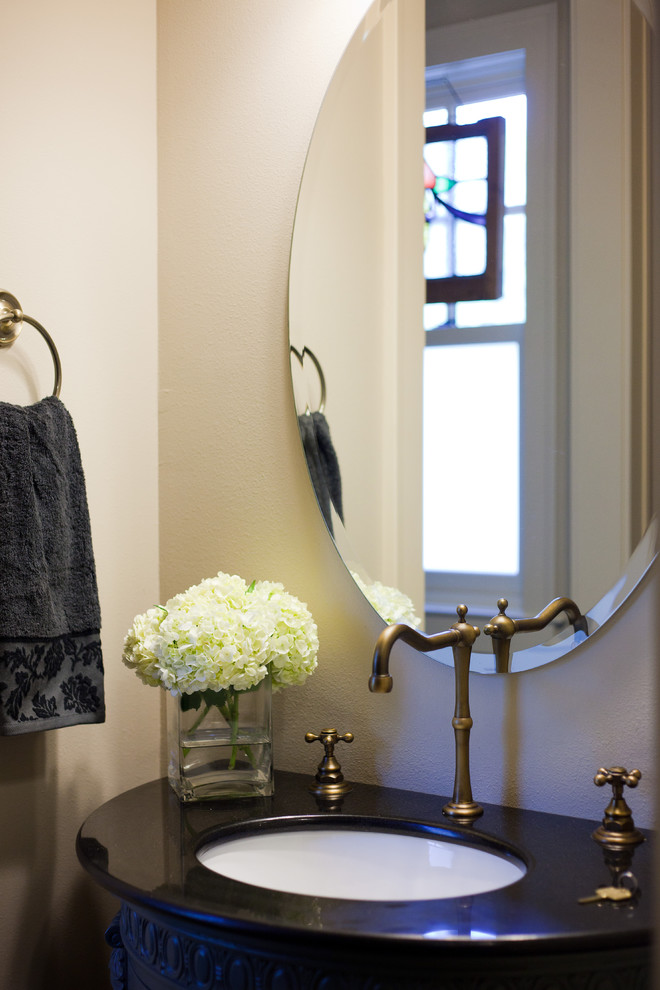 Brushed Brass Faucet Powder Room Traditional with Bath Fixtures Beveled Mirror
