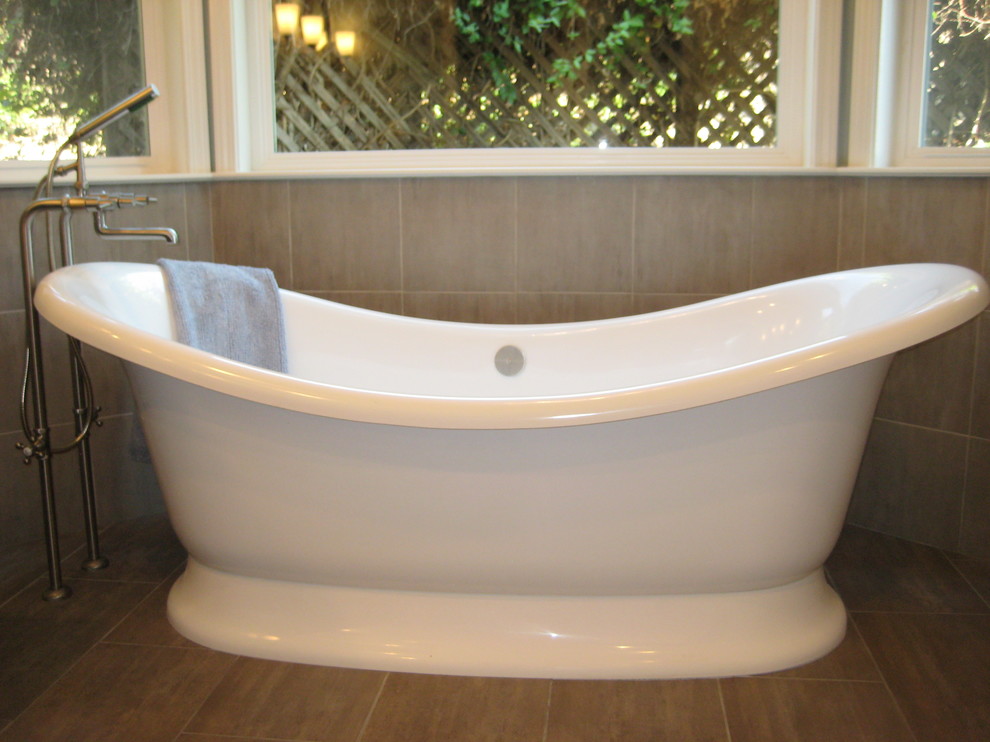 Brushed Nickel Chandelier Bathroom Transitional with Artic Ice Granite Counter