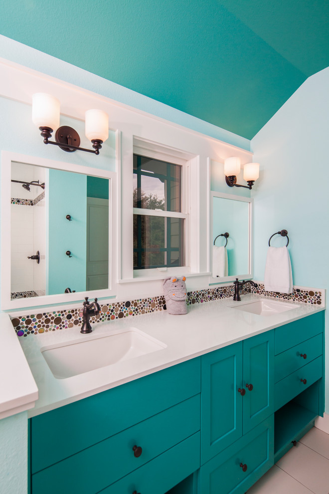 Bubble Glass Tile Bathroom Transitional with Addition Austin Bubble Glass