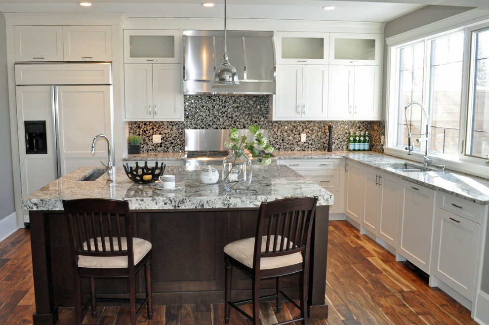 Bubble Glass Tile Kitchen Traditional with Baseboards Breakfast Bar Ceiling