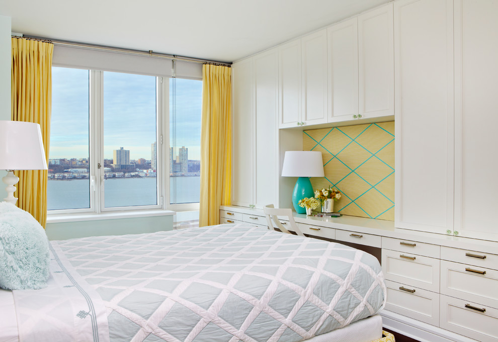 Built in Bedroom Cabinets Bedroom Transitional with Bedroom Desk Blue Patterned