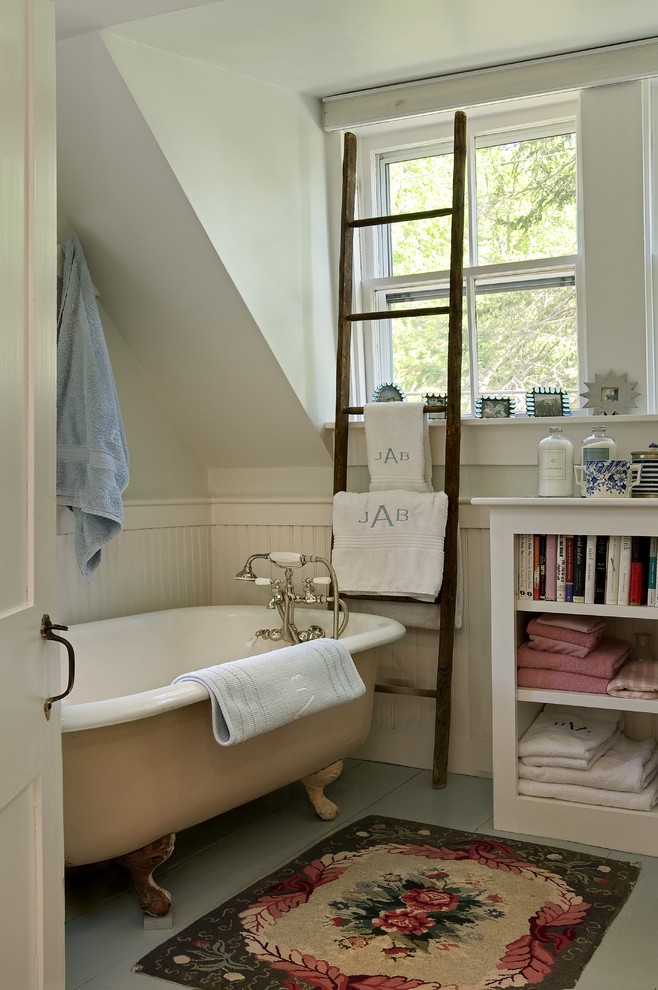 Built in Bookshelf Bathroom Traditional with Bathtub Bathtub Faucet Beadboard