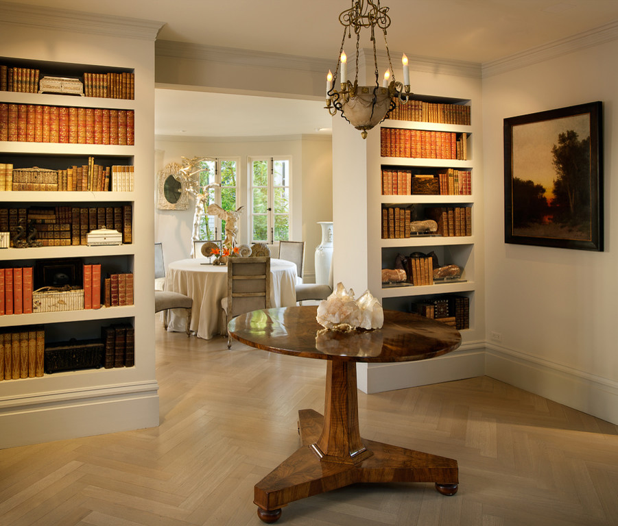 Built in Bookshelves Entry Transitional with Antiques Atherton Bay Area