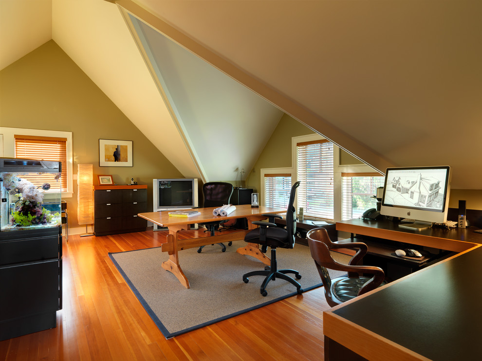 Built in Corner Desk Home Office Traditional with Area Rug Attic Blinds