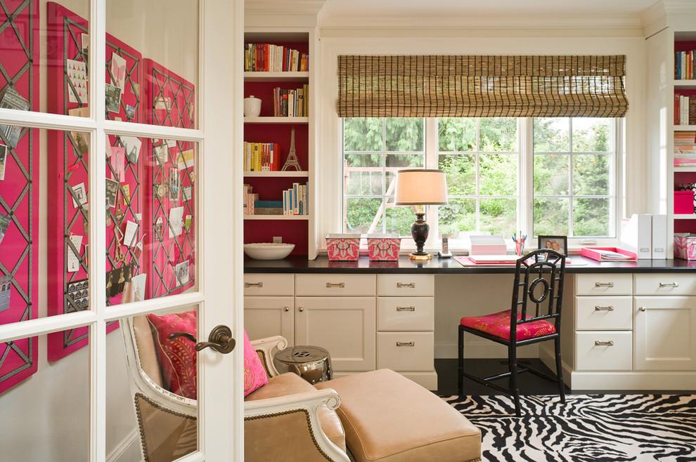 Built in Desk Cabinets Home Office Traditional with Area Rug Black Dining