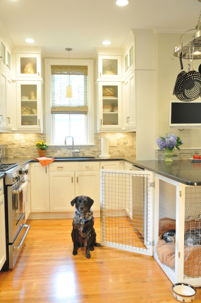 Built in Dog Crate Kitchen Transitional with Black Granite Dog Dog