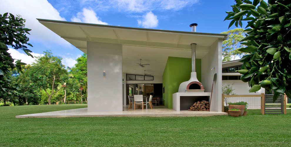 Built in Pizza Oven Exterior Contemporary with Black Framed Windows Chimney