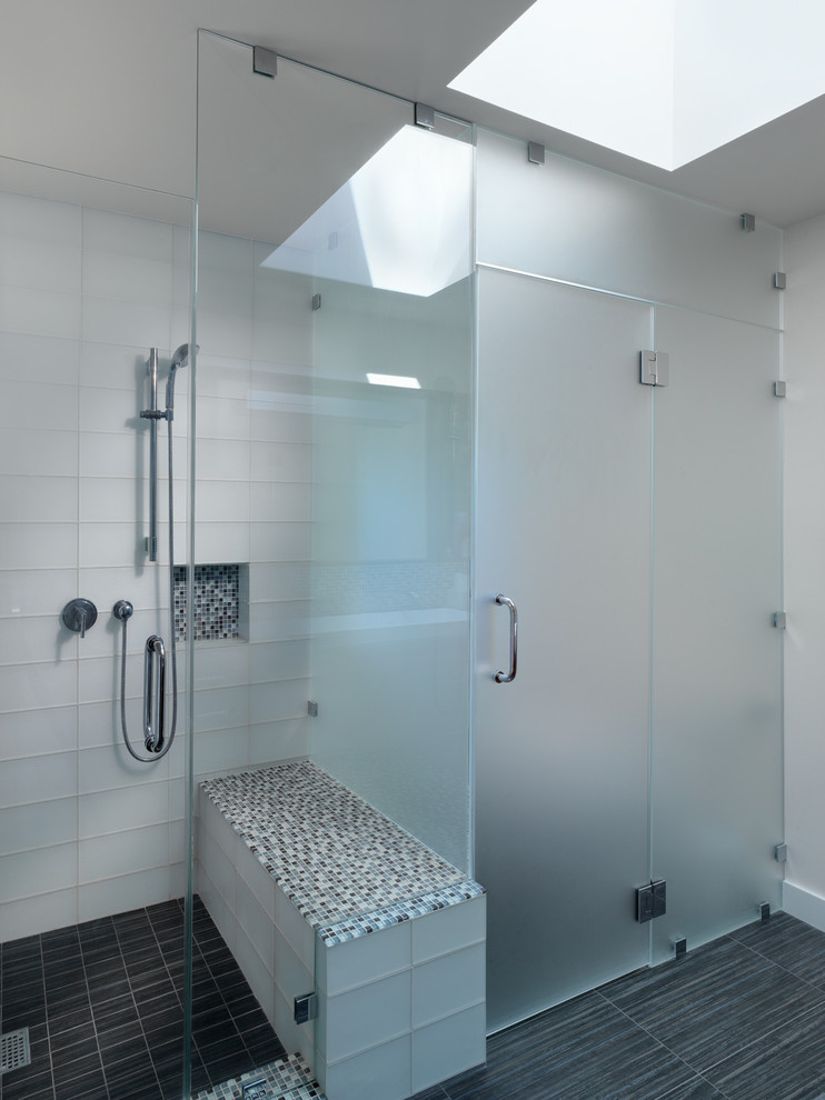 Built in Shower Seat Bathroom Contemporary with Black Frosted Glass Glass