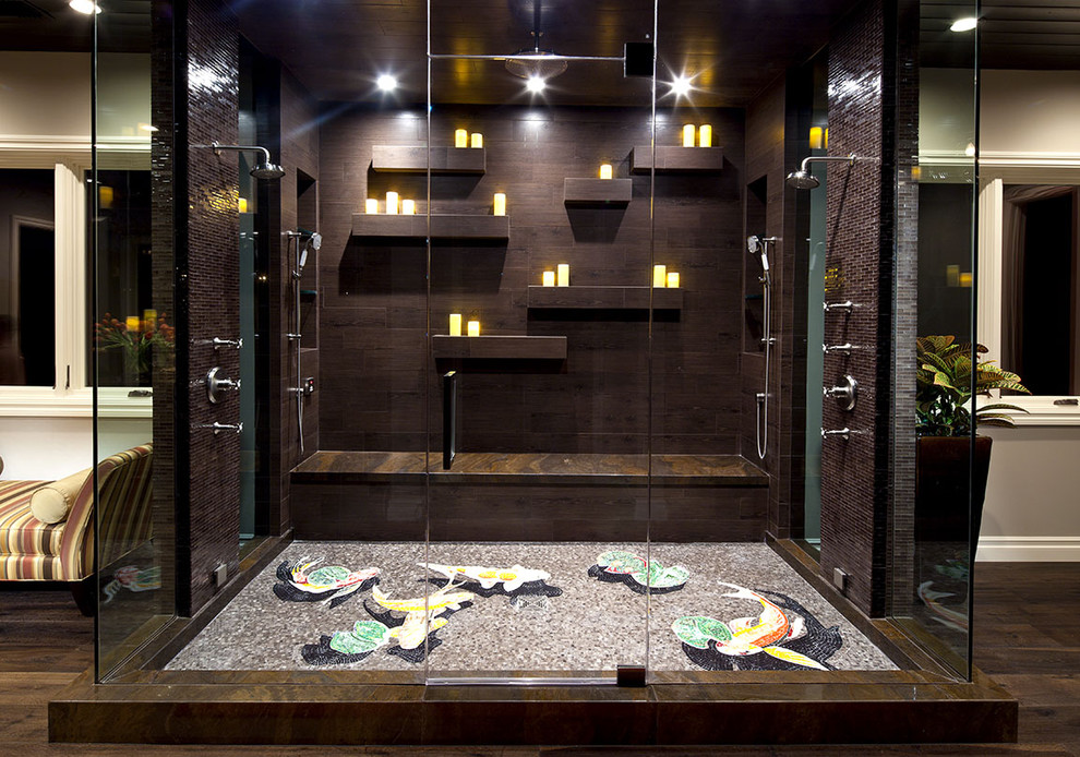 Built in Shower Shelves Bathroom Contemporary with Brown Tile Brown Tile