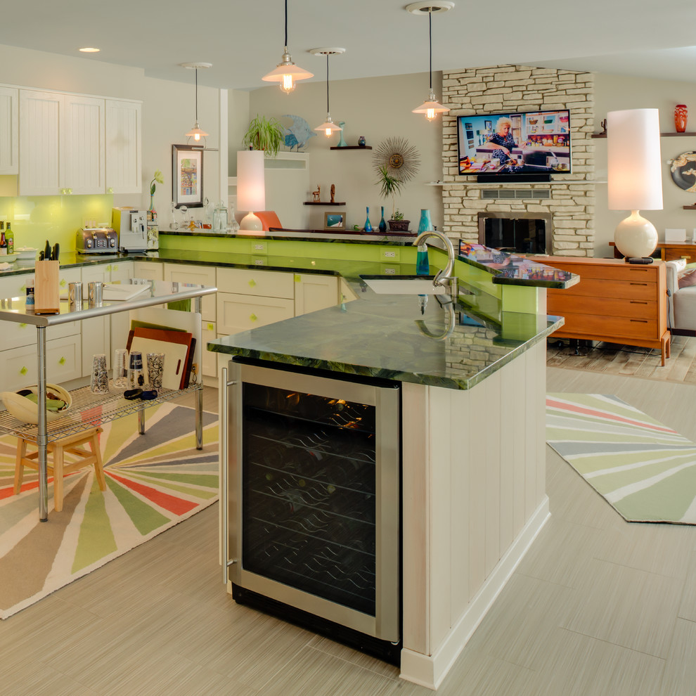 Built in Wine Cabinet Kitchen Eclectic with Area Rug Double Counters